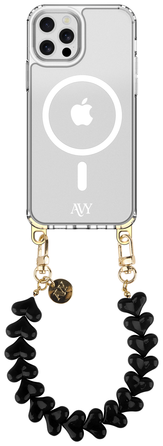 AVY Apple iPhone 12 / 12 Pro MagSafe Hoesje met Koord 30CM Cupid Black afbeelding 1