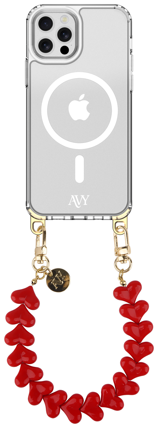 AVY Apple iPhone 12 / 12 Pro MagSafe Hoesje met Koord 30CM Cupid Red afbeelding 1