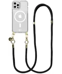 AVY Apple iPhone 12 / 12 Pro Hoesje met Koord & MagSafe 130CM Tressé Black afbeelding