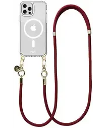 AVY Apple iPhone 12 / 12 Pro Hoesje met Koord & MagSafe 130CM Tressé Red afbeelding