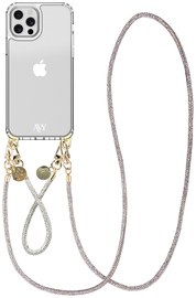 AVY Apple iPhone 12 / 12 Pro Hoesje met Koord & MagSafe Set Silver Spark