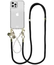 AVY Apple iPhone 12 / 12 Pro Hoesje met Koord & MagSafe Set Pearl & Rope Black afbeelding