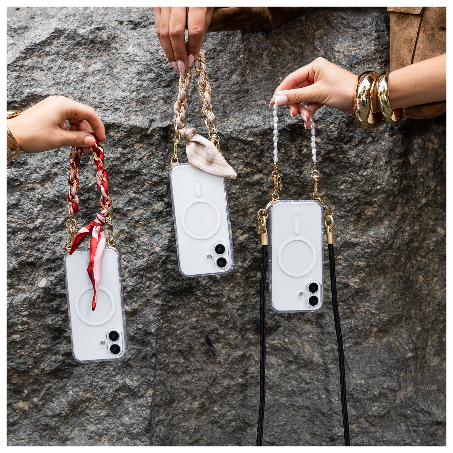 AVY Apple iPhone 12 / 12 Pro Hoesje met Koord & MagSafe Set Pearl & Rope Black afbeelding 4