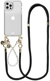 AVY Apple iPhone 12 / 12 Pro Hoesje met Koord & MagSafe Set Pearl & Rope Black