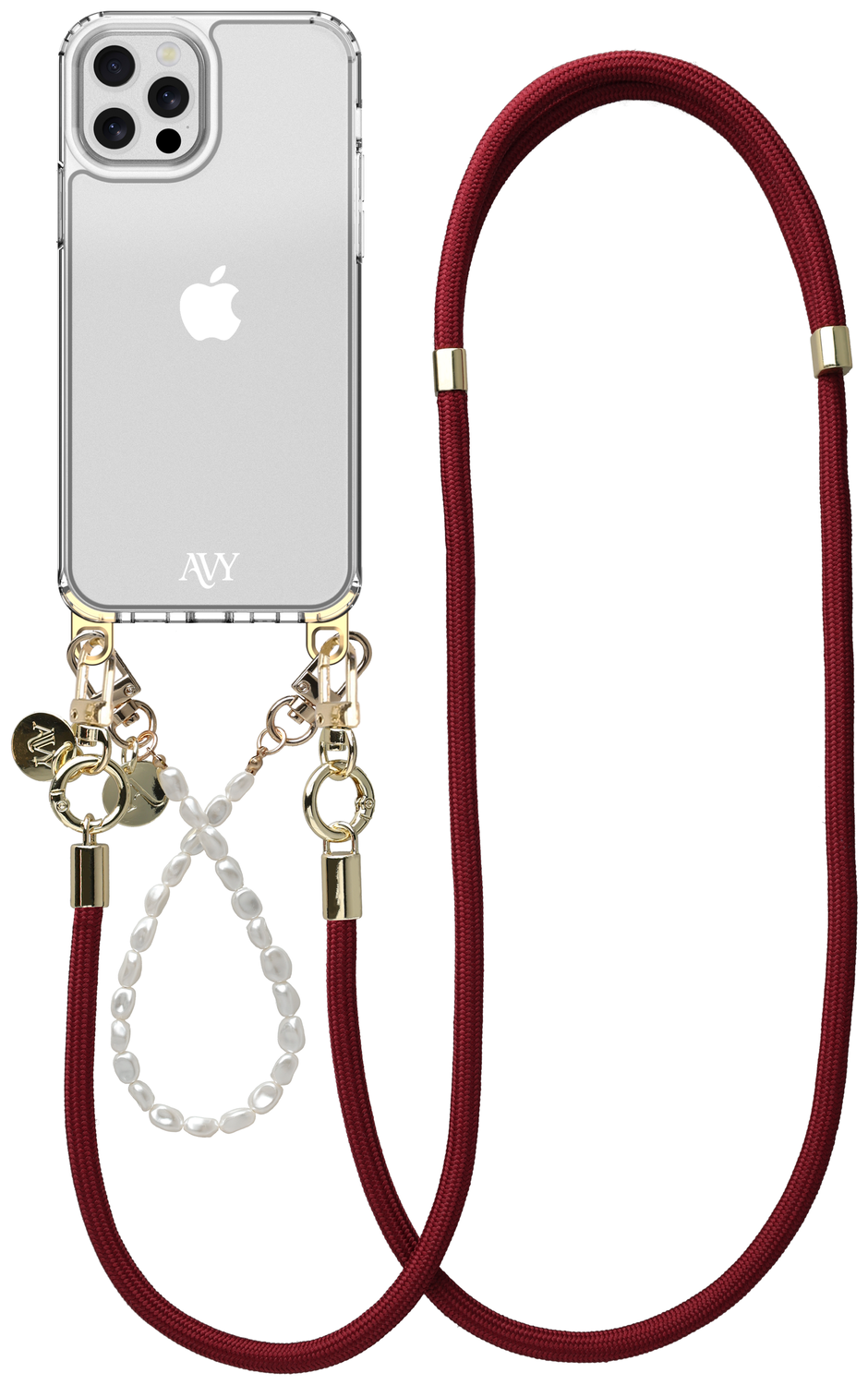 AVY Apple iPhone 12 / 12 Pro Hoesje Koord & MagSafe Set Pearl & Rope Burgundy afbeelding 1