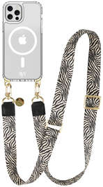 AVY Apple iPhone 12 / 12 Pro Hoesje met Koord & MagSafe 130CM Serengeti Zebra