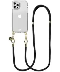 AVY Apple iPhone 12 / 12 Pro Hoesje Met Koord 130CM Tressé Black afbeelding