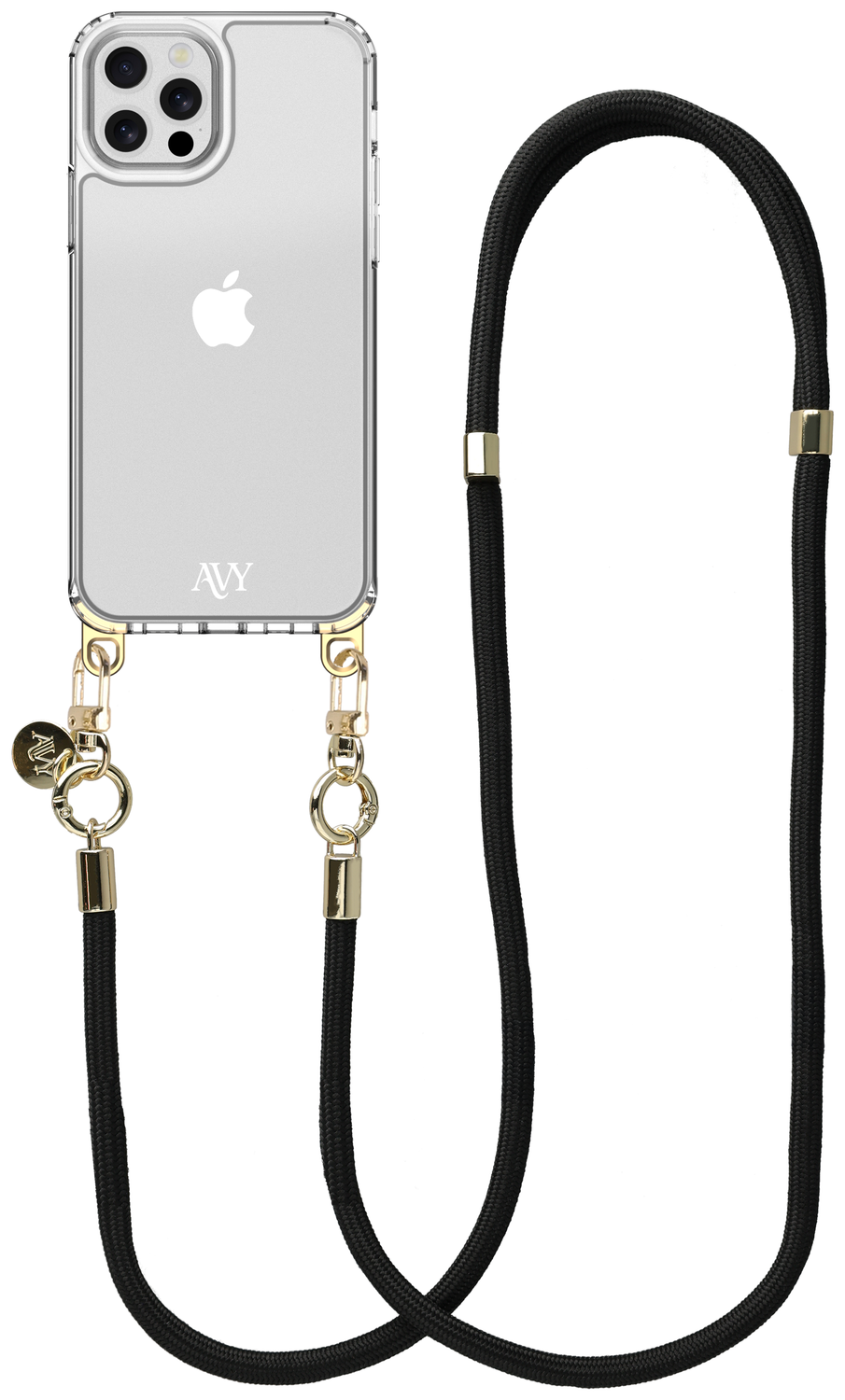 AVY Apple iPhone 12 / 12 Pro Hoesje Met Koord 130CM Tressé Black afbeelding 1
