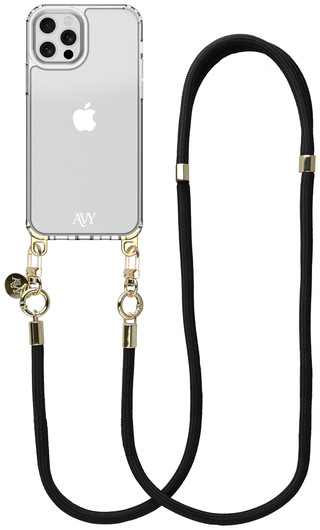 AVY Apple iPhone 12 / 12 Pro Hoesje Met Koord 130CM Tressé Black afbeelding 1