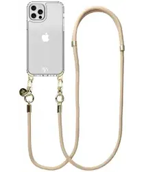 AVY Apple iPhone 12 / 12 Pro Hoesje Met Koord 130CM Tressé Beige afbeelding