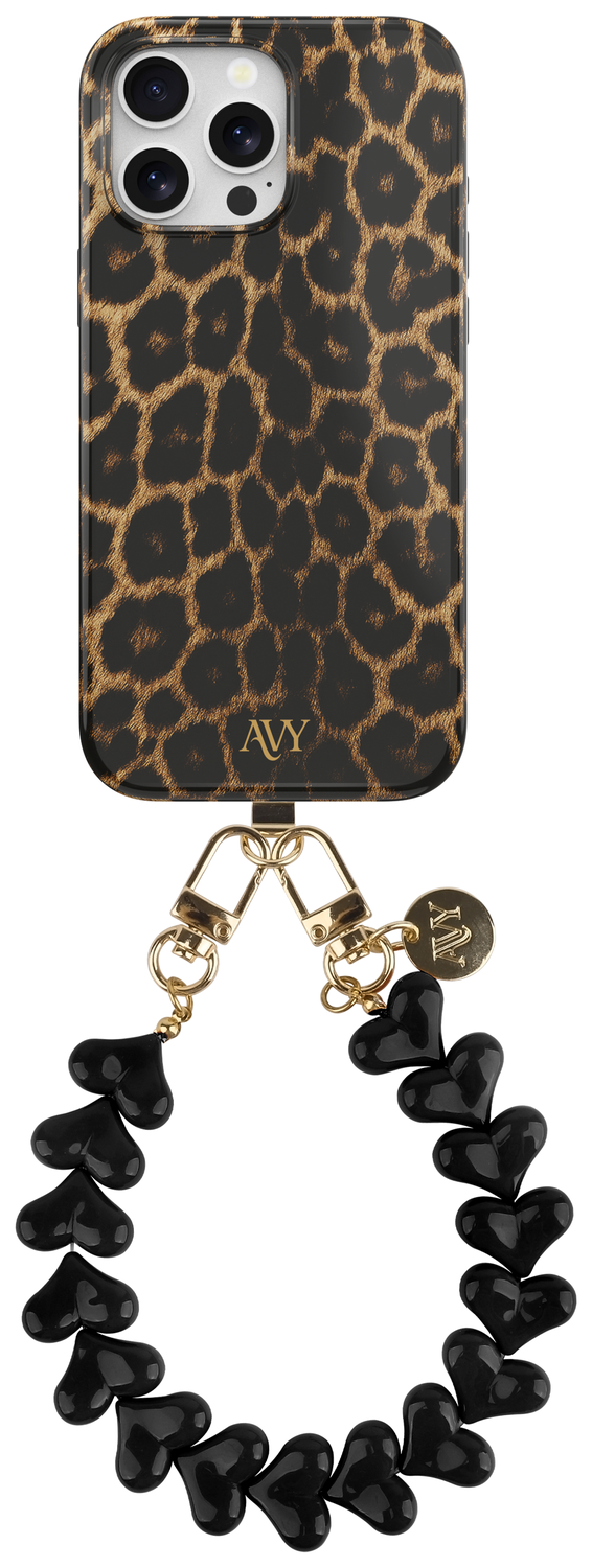AVY Apple iPhone 12 / 12 Pro MagSafe Hoesje met Koord 30CM Panther Hearts afbeelding 1