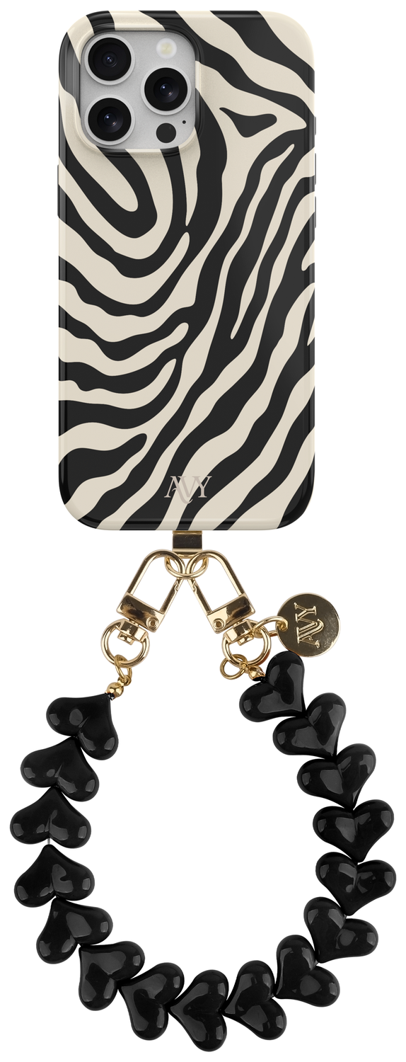 AVY Apple iPhone 12 / 12 Pro MagSafe Hoesje met Koord 30CM Zebra Hearts afbeelding 1