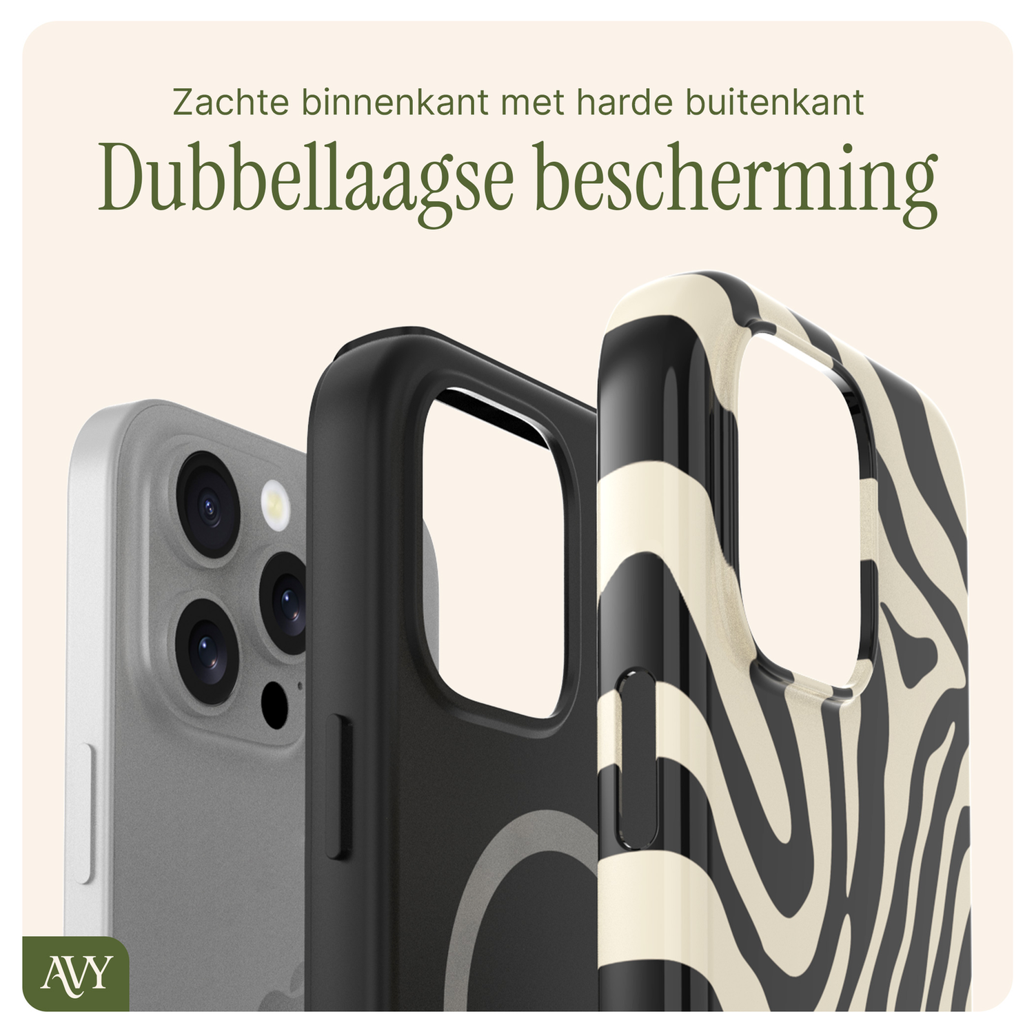 AVY Apple iPhone 12 / 12 Pro MagSafe Hoesje met Koord 30CM Zebra Hearts afbeelding 8