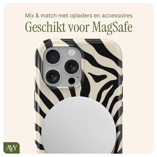 AVY Apple iPhone 12 / 12 Pro MagSafe Hoesje met Koord 30CM Zebra Hearts afbeelding 7