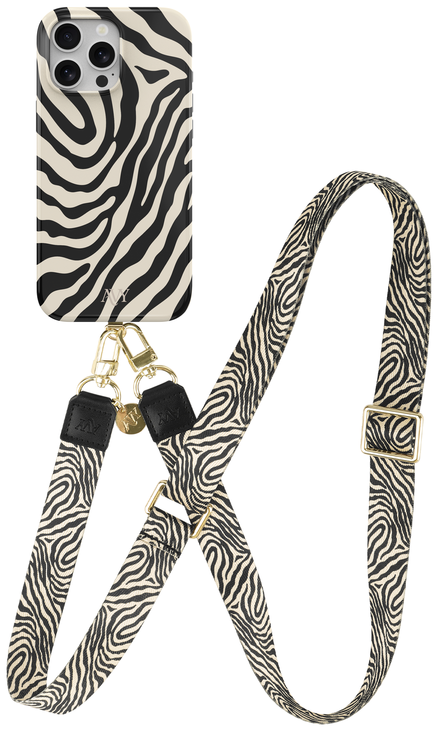 AVY Apple iPhone 12 / 12 Pro MagSafe Hoesje met Koord 130CM Serengeti Zebra afbeelding 1
