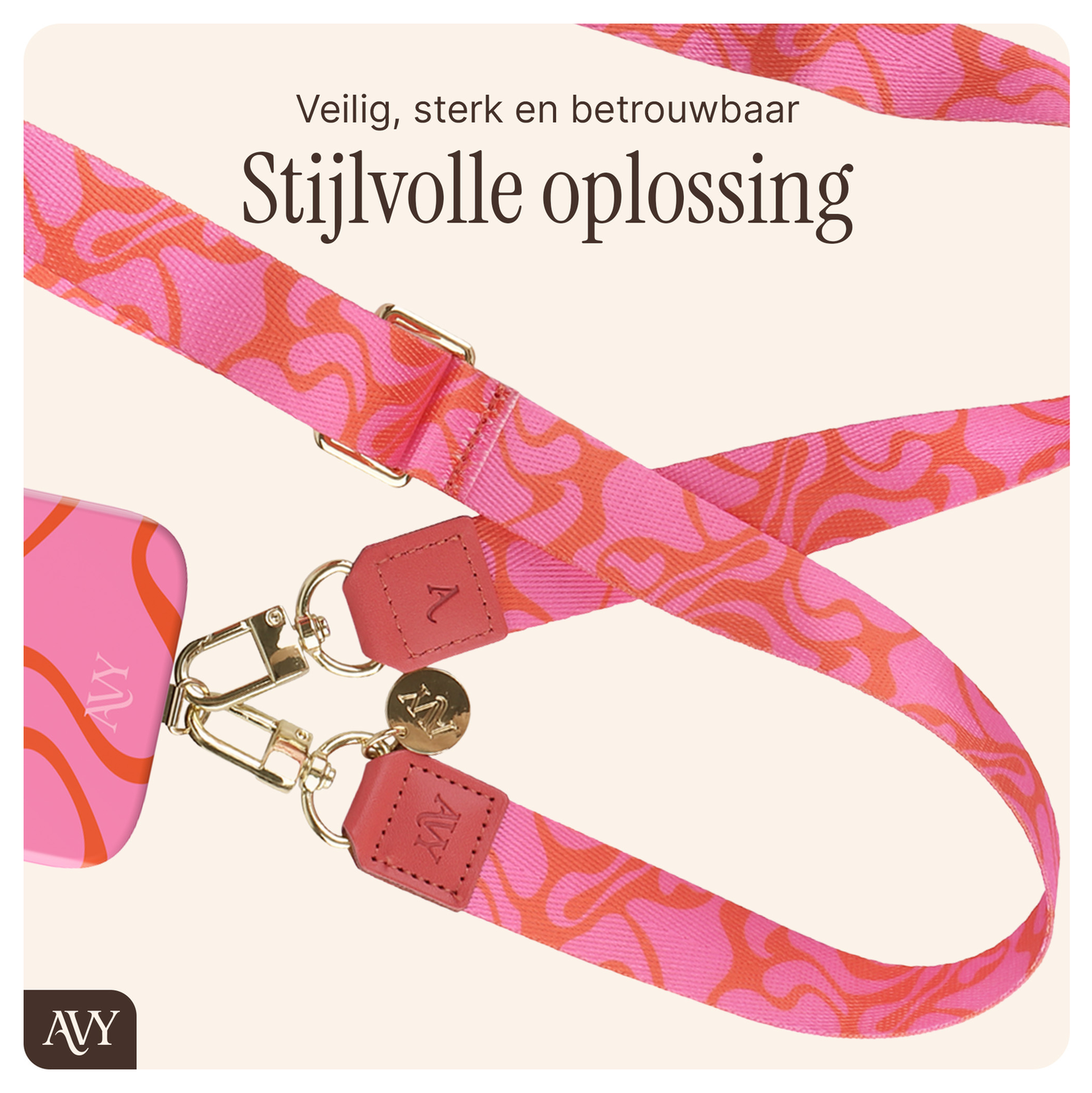 AVY Apple iPhone 12 / 12 Pro MagSafe Hoesje met Koord 130CM Rosé Twist afbeelding 10