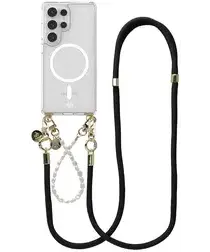 AVY Samsung Galaxy S25 Ultra Hoesje met Koord & MagSafe Set Pearl & Rope Black afbeelding