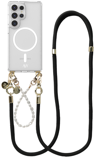 AVY Samsung Galaxy S25 Ultra Hoesje met Koord & MagSafe Set Pearl & Rope Black afbeelding 1
