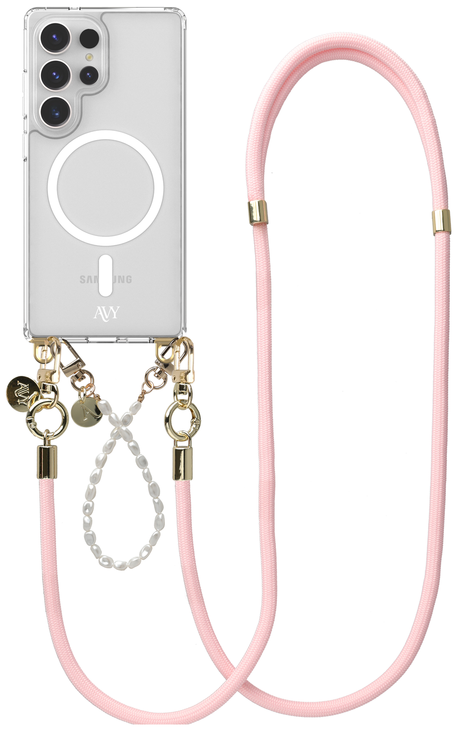 AVY Samsung Galaxy S25 Ultra Hoesje met Koord & MagSafe Set Pearl & Rope Pink afbeelding 1
