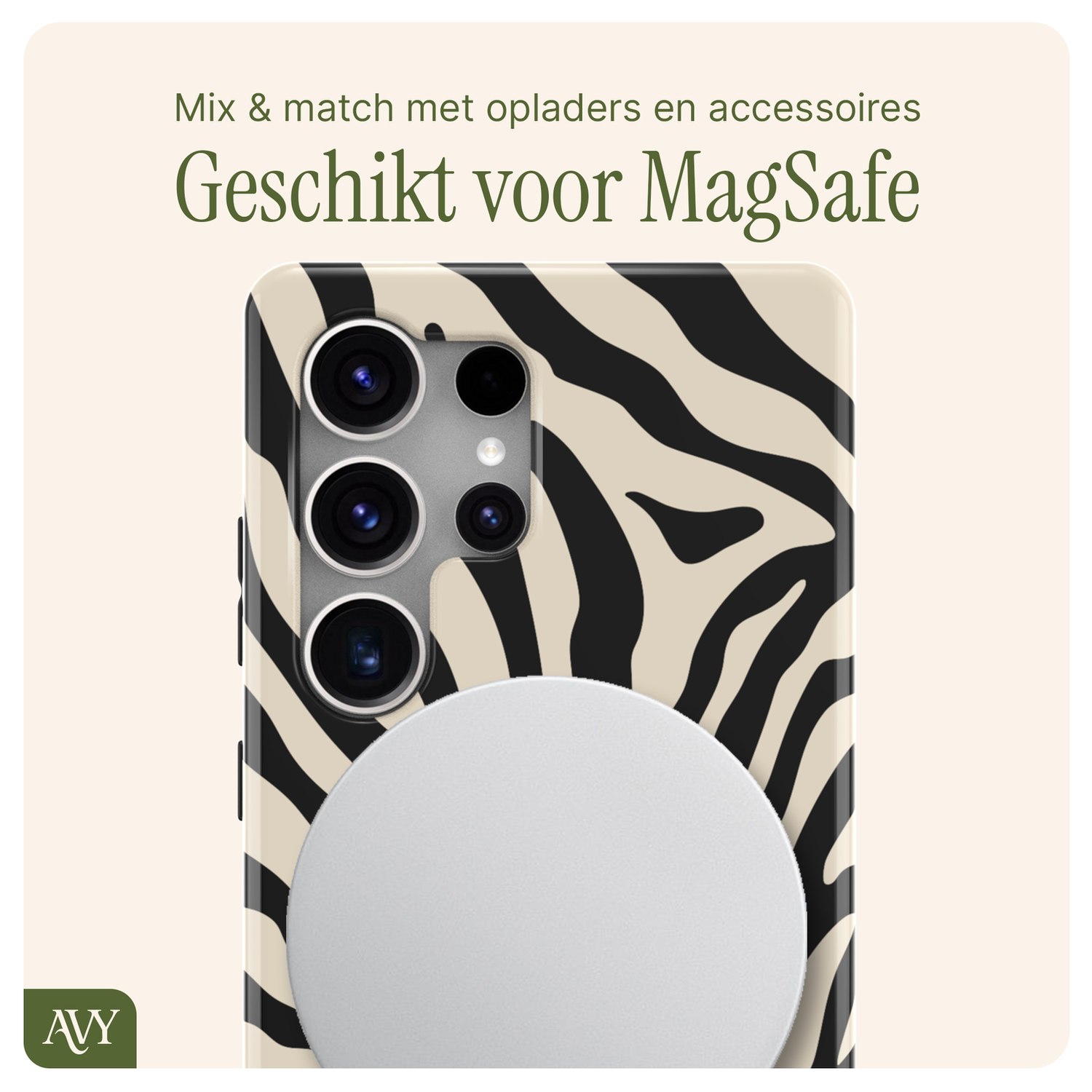 AVY Samsung Galaxy S25 Ultra MagSafe Hoesje met Koord 30CM Zebra Hearts afbeelding 7