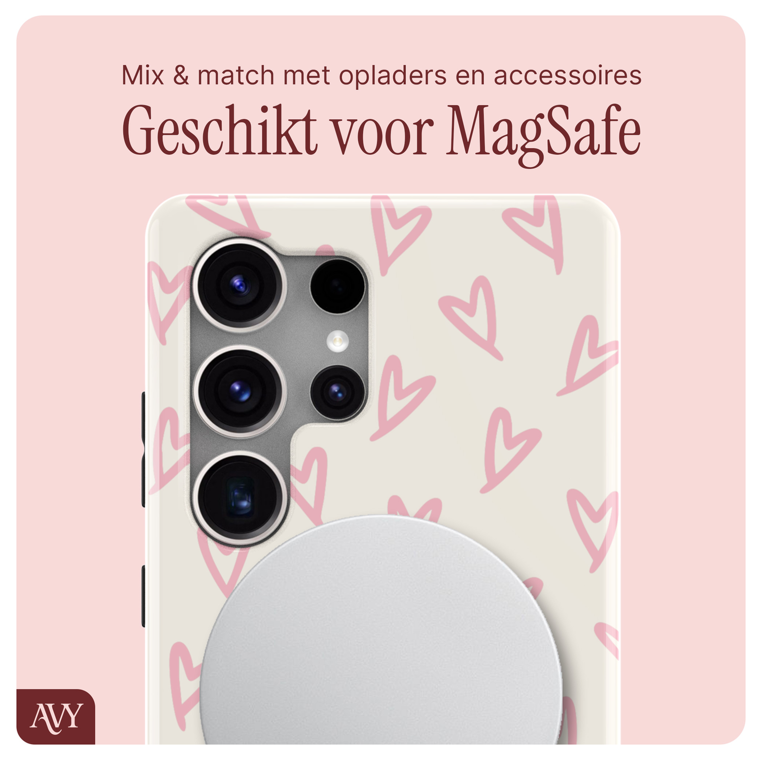 AVY Samsung Galaxy S25 Ultra MagSafe Hoesje met Koord 30CM Lovely Hearts afbeelding 7