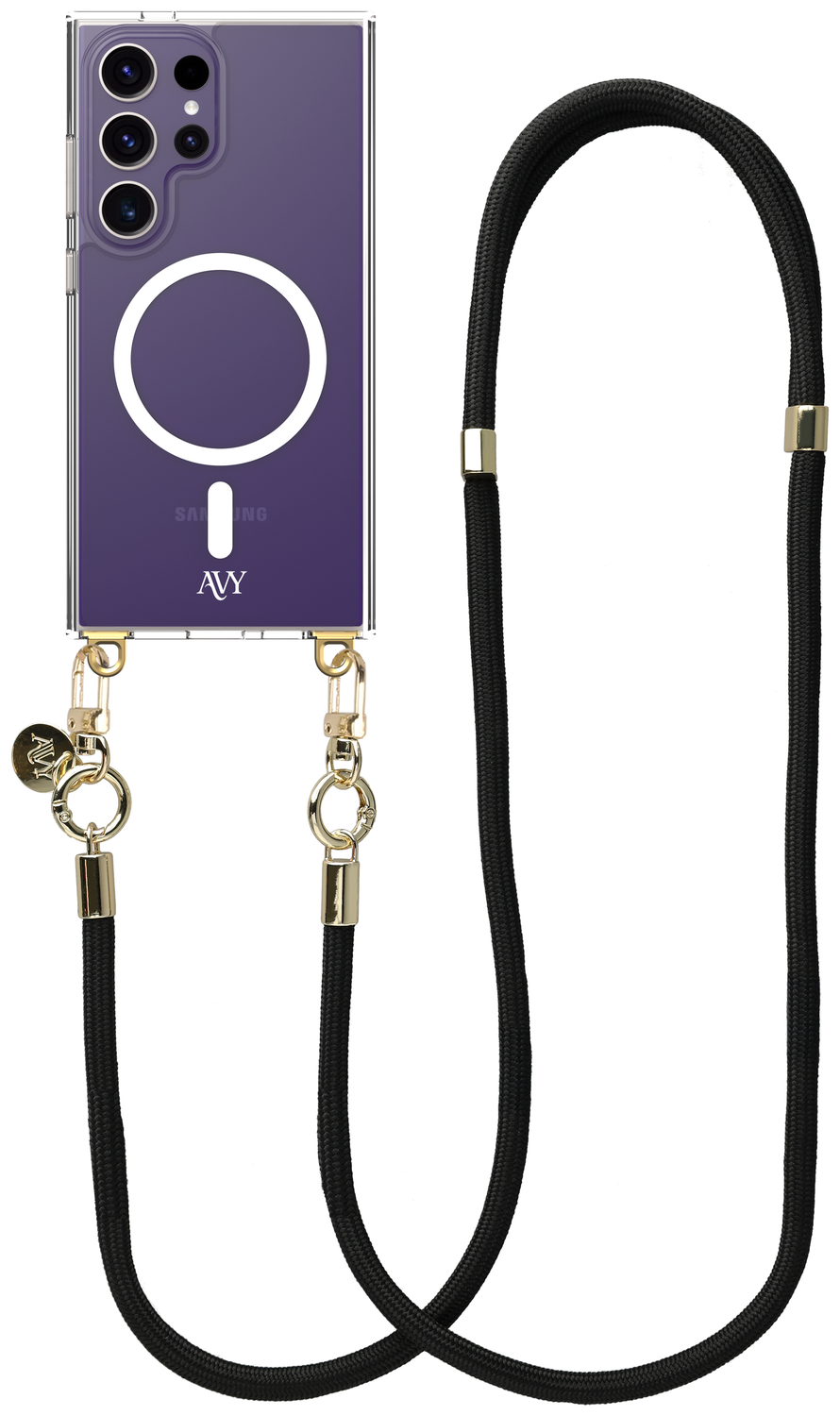 AVY Samsung Galaxy S24 Ultra Hoesje met Koord & MagSafe 130CM Tressé Black afbeelding 1