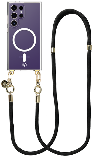 AVY Samsung Galaxy S24 Ultra Hoesje met Koord & MagSafe 130CM Tressé Black afbeelding 1