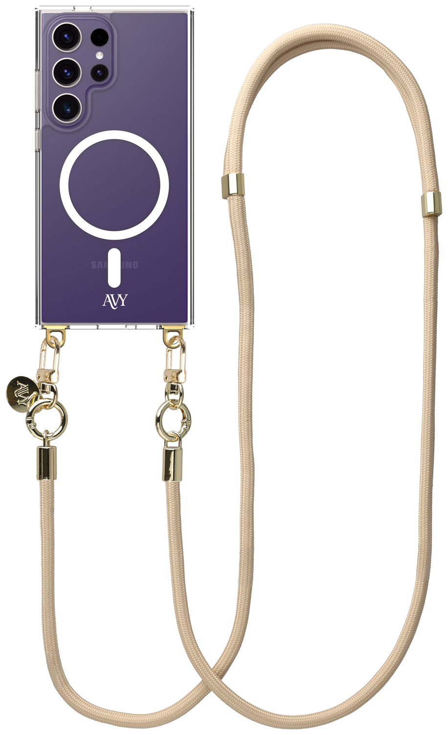 AVY Samsung Galaxy S24 Ultra Hoesje met Koord & MagSafe 130CM Tressé Beige afbeelding 1