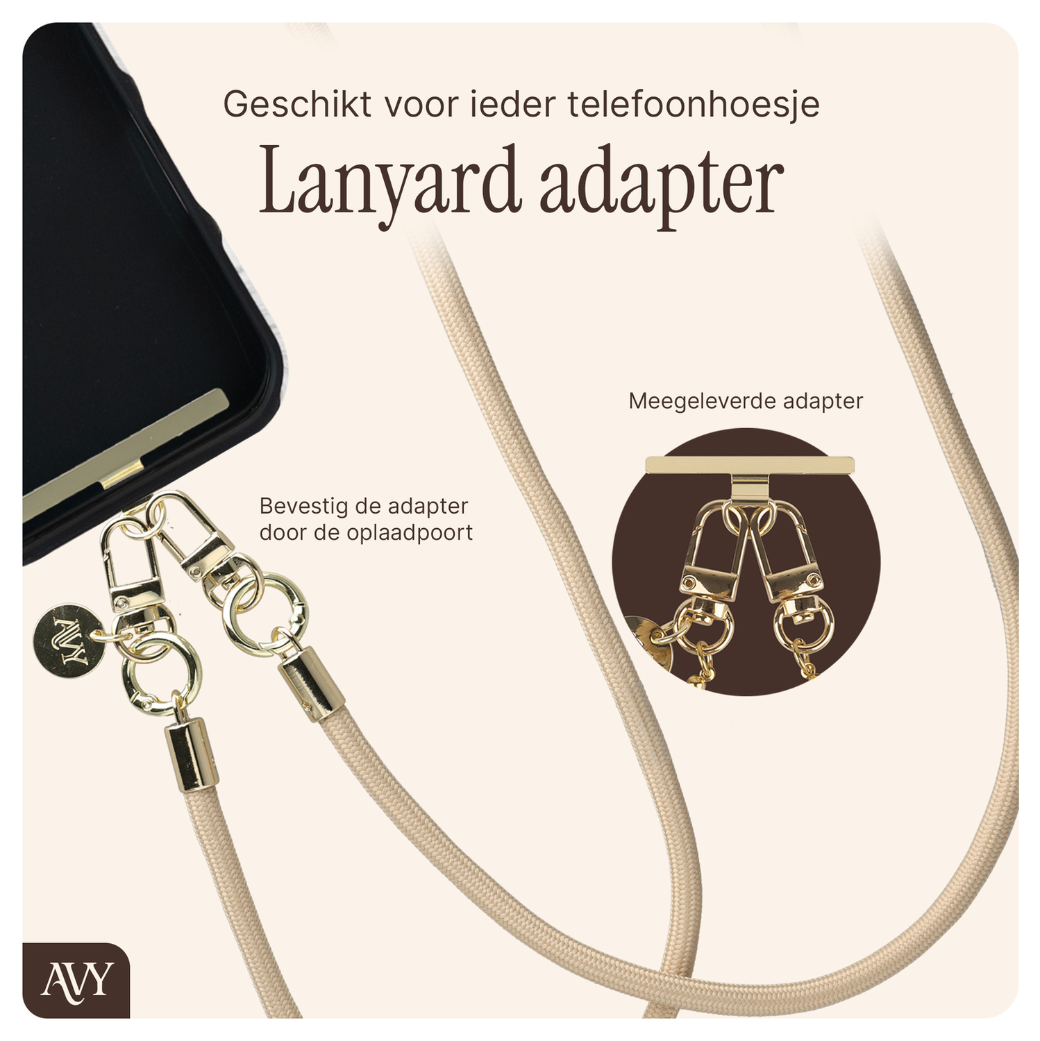 AVY Samsung Galaxy S24 Ultra Hoesje met Koord & MagSafe 130CM Tressé Beige afbeelding 10