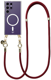 AVY Samsung Galaxy S24 Ultra Hoesje met Koord & MagSafe 130CM Tressé Red afbeelding