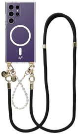 AVY Samsung Galaxy S24 Ultra Hoesje met Koord & MagSafe Set Pearl & Rope Black afbeelding