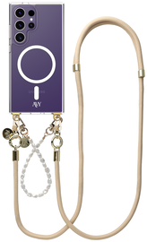 AVY Samsung Galaxy S24 Ultra Hoesje met Koord & MagSafe Set Pearl & Rope Beige afbeelding