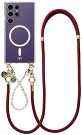 AVY Samsung Galaxy S24 Ultra Hoesje Koord & MagSafe Set Pearl & Rope Burgundy afbeelding