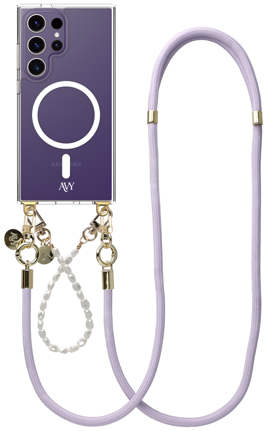 AVY Samsung Galaxy S24 Ultra Hoesje met Koord & MagSafe Set Pearl & Rope Purple afbeelding 1