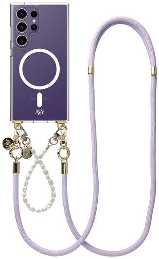 AVY Samsung Galaxy S24 Ultra Hoesje met Koord & MagSafe Set Pearl & Rope Purple afbeelding 1