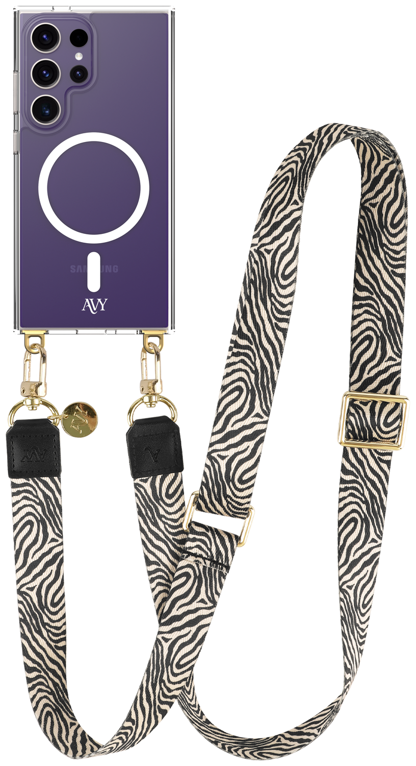 AVY Samsung Galaxy S24 Ultra Hoesje met Koord & MagSafe 130CM Serengeti Zebra afbeelding 1