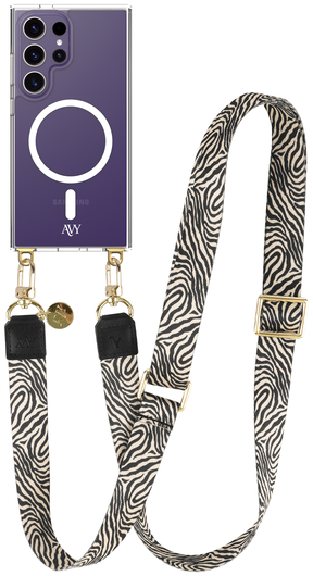 AVY Samsung Galaxy S24 Ultra Hoesje met Koord & MagSafe 130CM Serengeti Zebra afbeelding 1