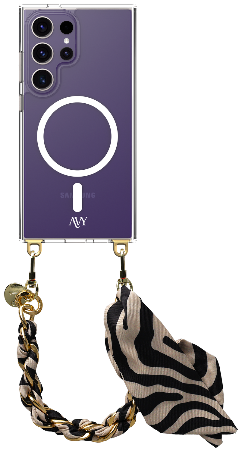 AVY Samsung Galaxy S24 Ultra Hoesje met Koord & MagSafe 32CM Serengeti Zebra afbeelding 1