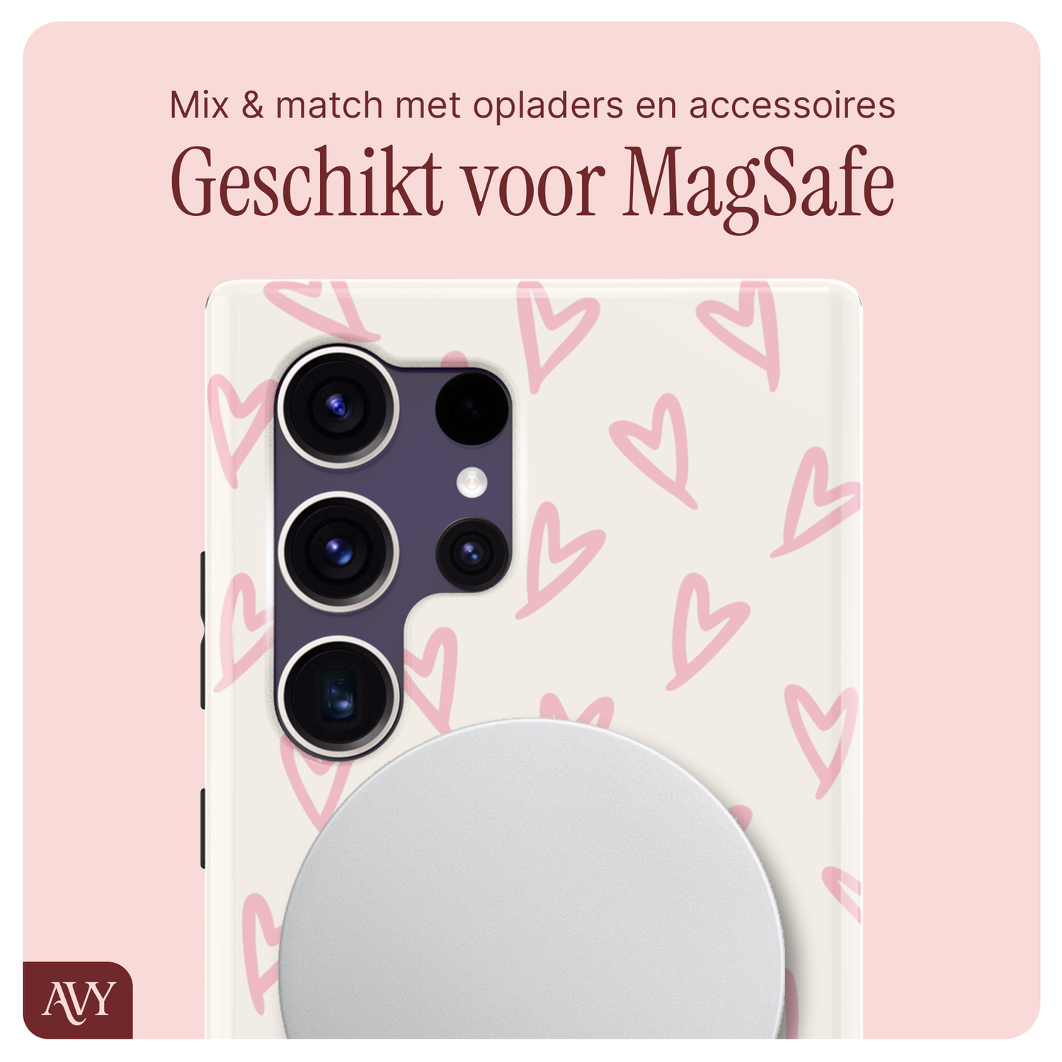 AVY Samsung Galaxy S24 Ultra MagSafe Hoesje met Koord 30CM Lovely Hearts afbeelding 7