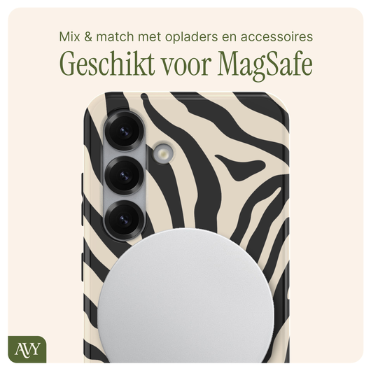 AVY Samsung Galaxy S25 MagSafe Hoesje met Koord 30CM Zebra Hearts afbeelding 7