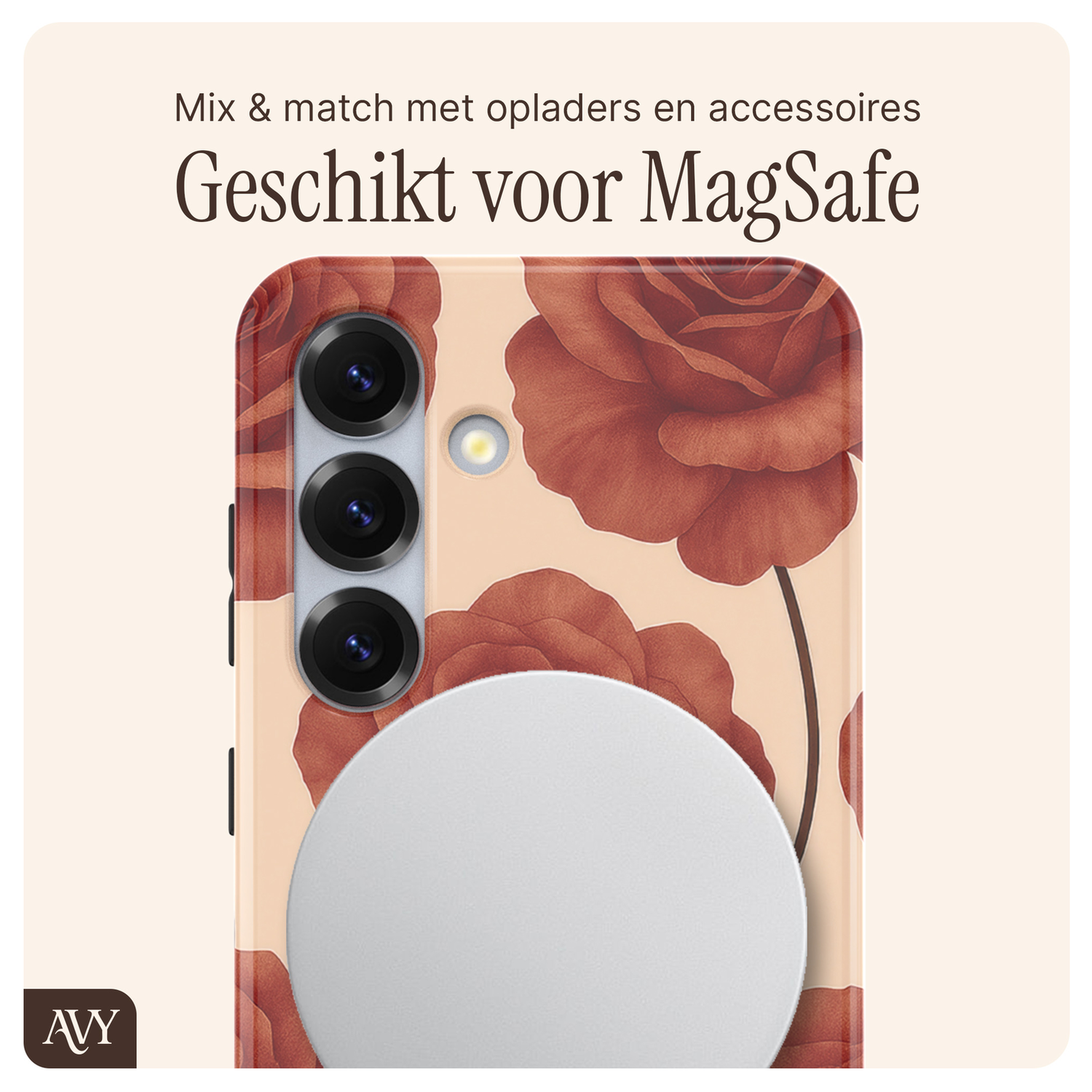 AVY Samsung Galaxy S24 Plus MagSafe Hoesje met Koord 30CM Hearts & Roses afbeelding 7