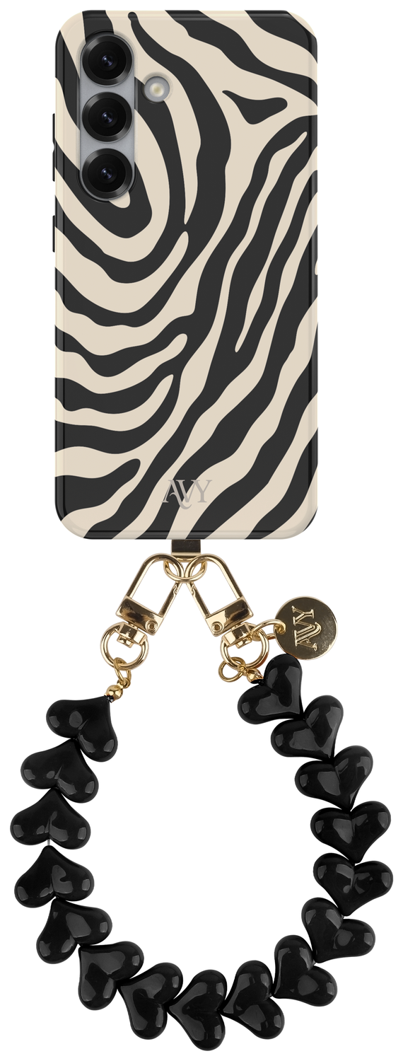 AVY Samsung Galaxy S24 MagSafe Hoesje met Koord 30CM Zebra Hearts afbeelding 1