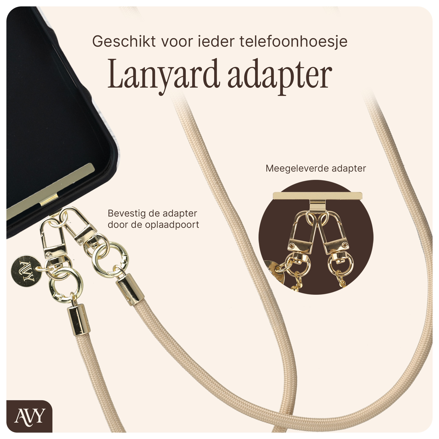 AVY Apple iPhone 11 Hoesje met Koord & MagSafe 130CM Tressé Beige afbeelding 10