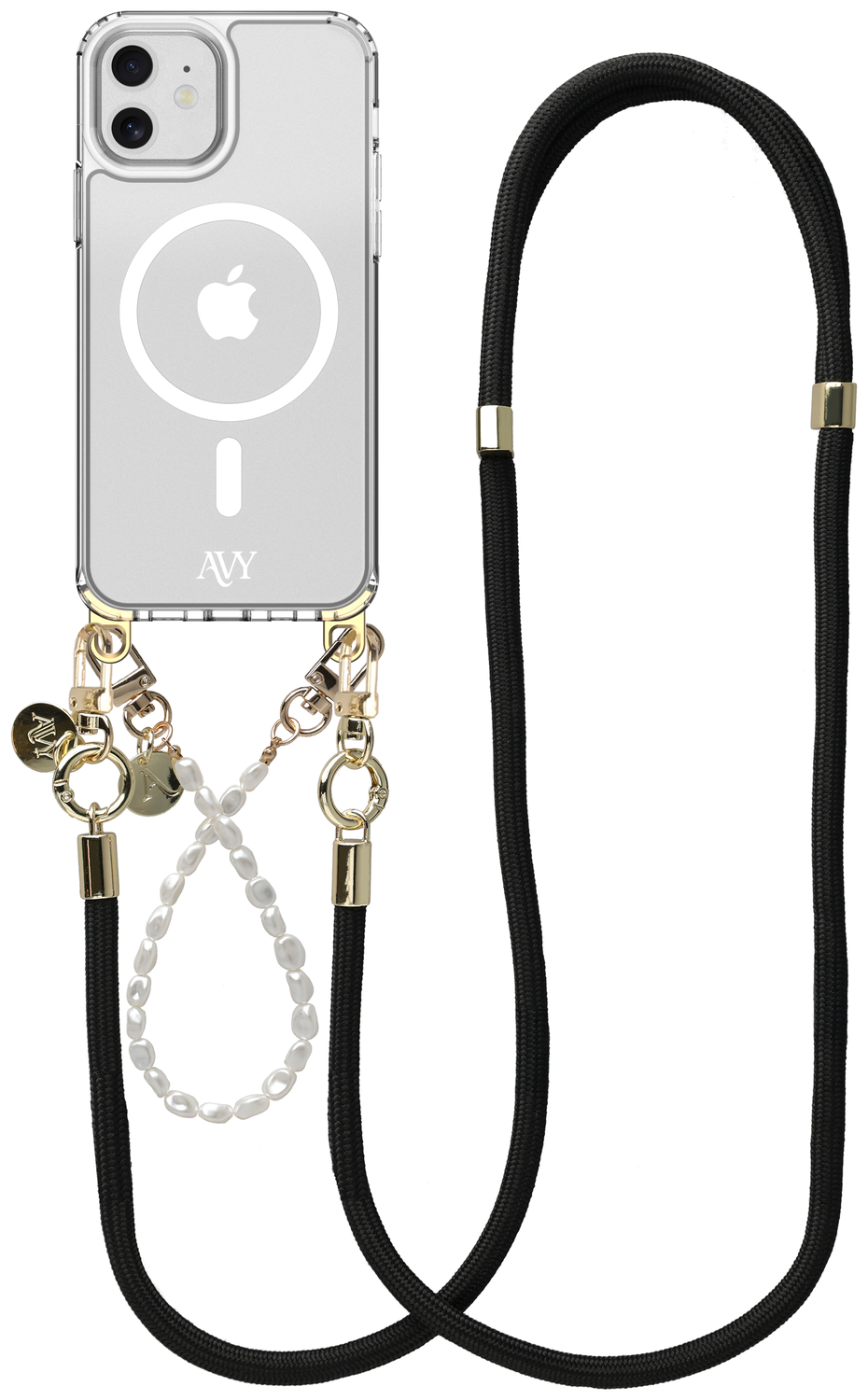 AVY Apple iPhone 11 Hoesje met Koord & MagSafe Set Pearl & Rope Black afbeelding 1