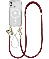 AVY Apple iPhone 11 Hoesje met Koord & MagSafe Set Pearl & Rope Burgundy afbeelding