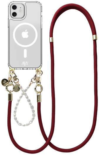 AVY Apple iPhone 11 Hoesje met Koord & MagSafe Set Pearl & Rope Burgundy afbeelding 1