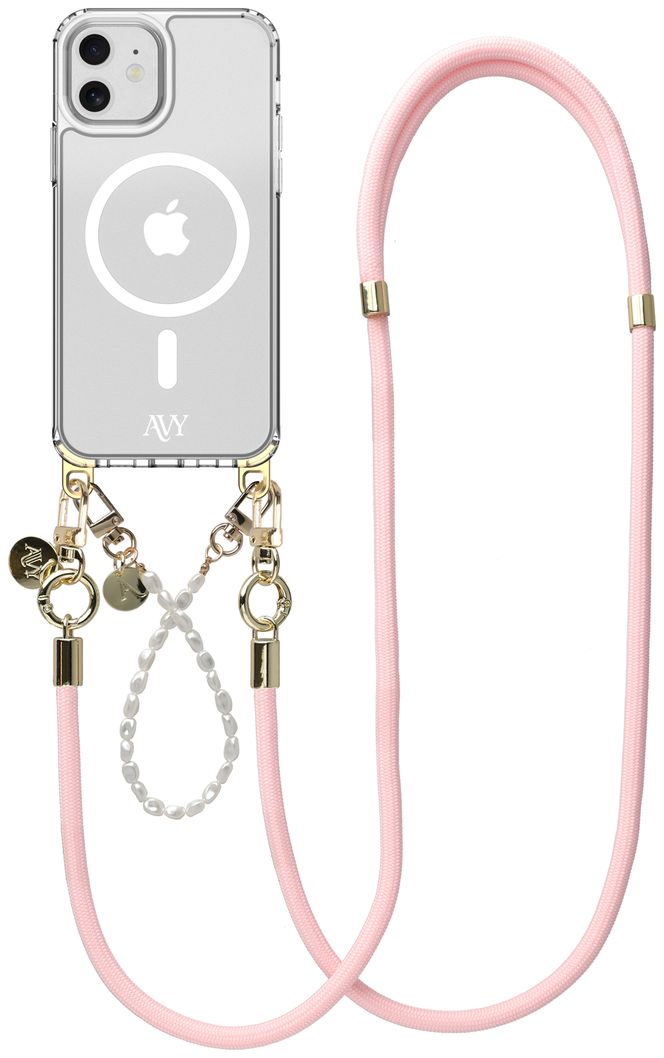 AVY Apple iPhone 11 Hoesje met Koord & MagSafe Set Pearl & Rope Pink afbeelding 1