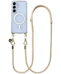 AVY Samsung S25 Plus / S24 Plus Hoesje met Koord & MagSafe 130CM Tressé Beige afbeelding