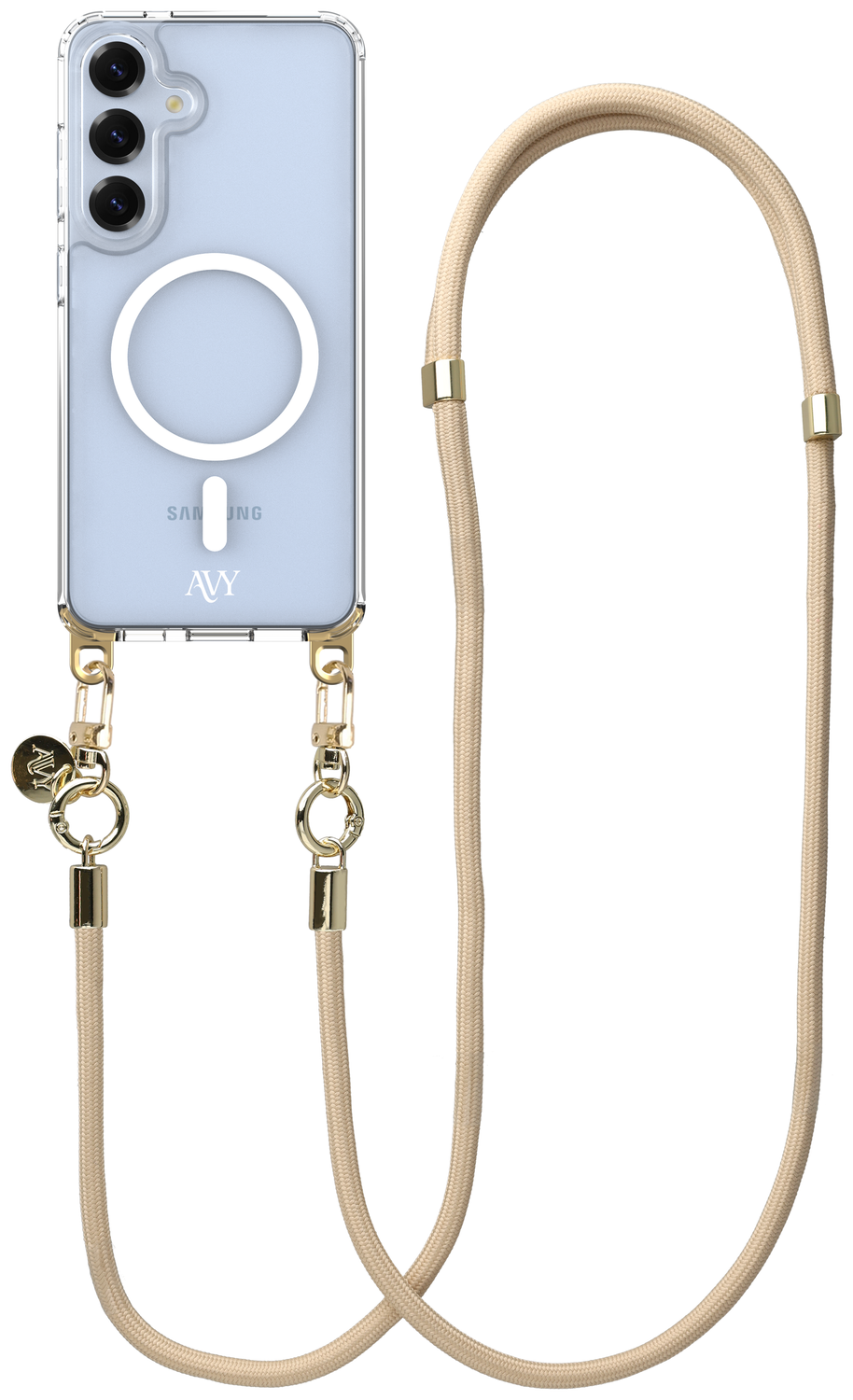 AVY Samsung S25 Plus / S24 Plus Hoesje met Koord & MagSafe 130CM Tressé Beige afbeelding 1