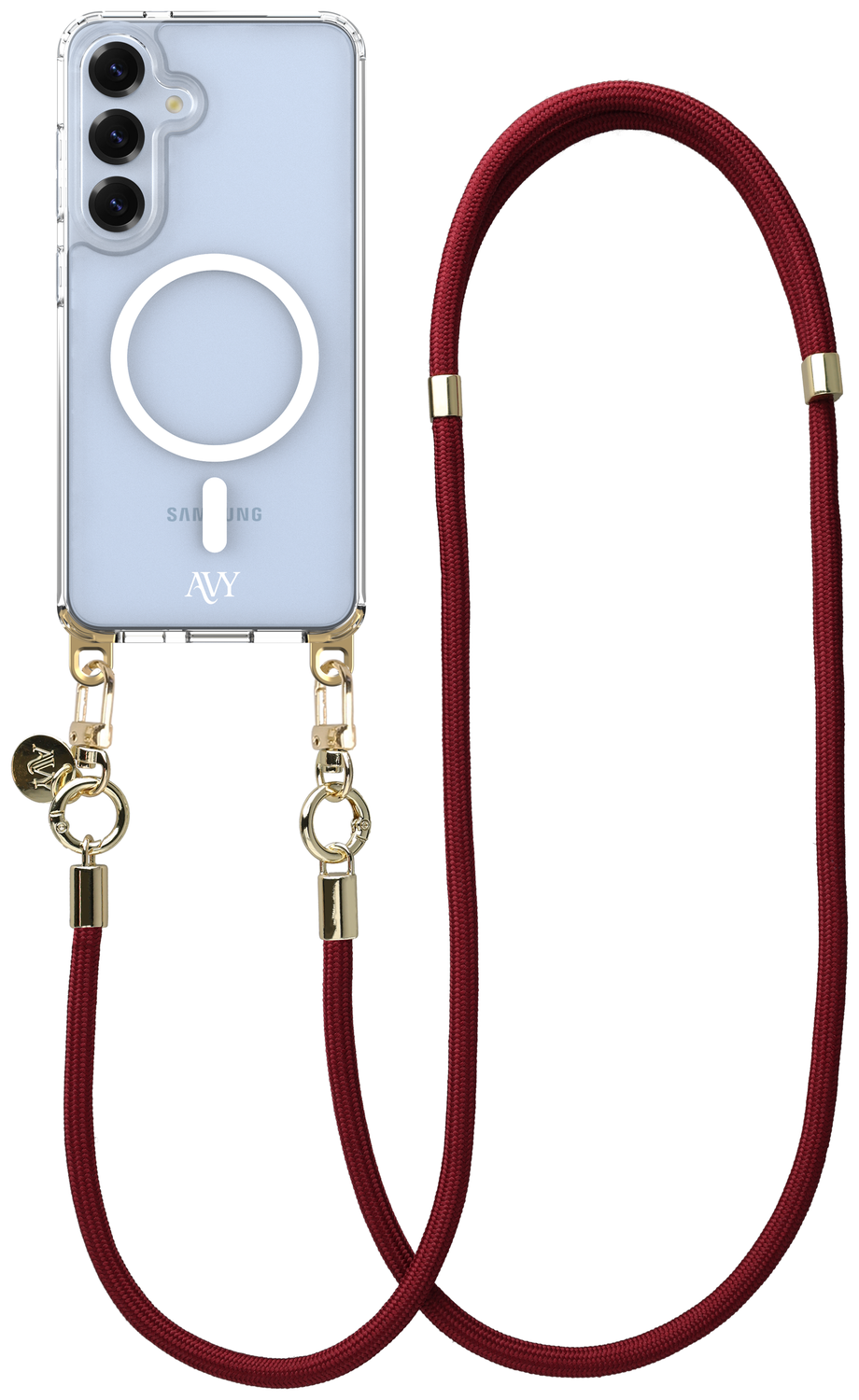 AVY Samsung S25 Plus / S24 Plus Hoesje met Koord & MagSafe 130CM Tressé Red afbeelding 1